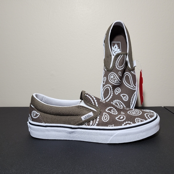 Vans Classic Slip On Green White Canvas Women's Shoes NEW - Picture 10 of 14